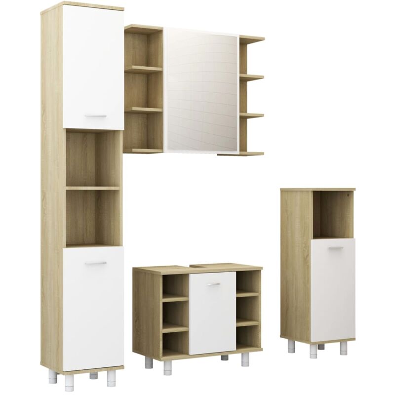 

Set de muebles de baño 4 pzas aglomerado blanco y roble sonoma - Blanco - Vidaxl