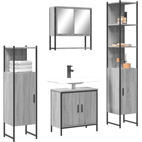 Set de muebles de baño 4 pzas madera contrachapada gris