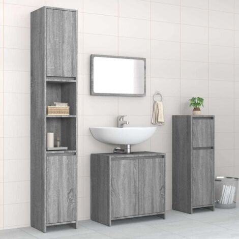 Set de muebles de baño 4 pzas madera contrachapada gris