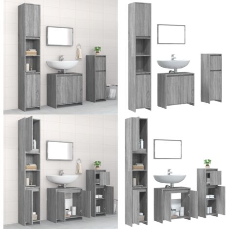 Set de muebles de baño 4 pzas madera contrachapada gris sonoma - Armarios de baño - Muebles de baño gris