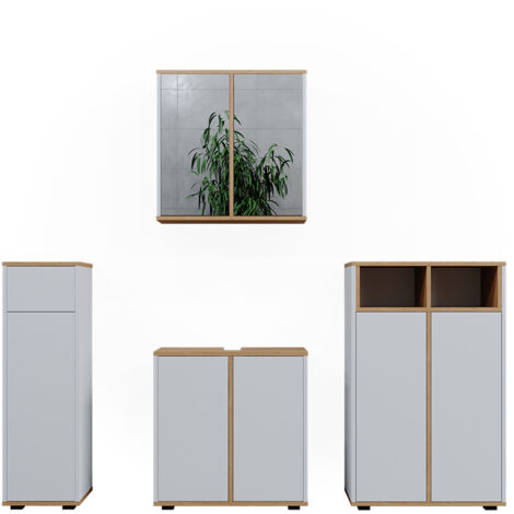 Set de muebles de baño Didi, Blanco/Artesano, 4 partes con dos gabinetes midi, Vicco