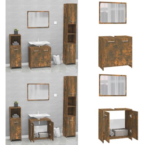 Set de muebles de baño madera contrachapada color roble ahumado - Muebles de baño - Armario de baño madera contrachapada