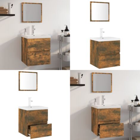 Set de muebles de baño madera contrachapada color roble ahumado - Muebles de baño - Armario de lavabo