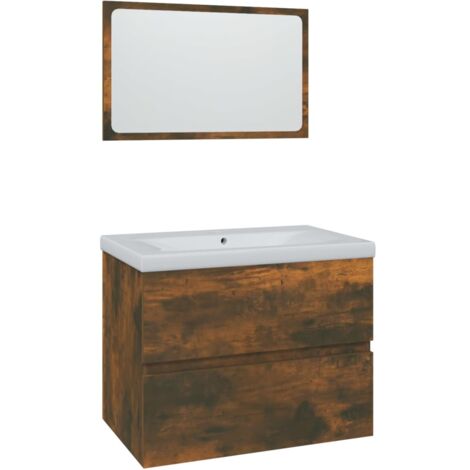 Set de muebles de baño madera contrachapada color roble ahumado vidaXL