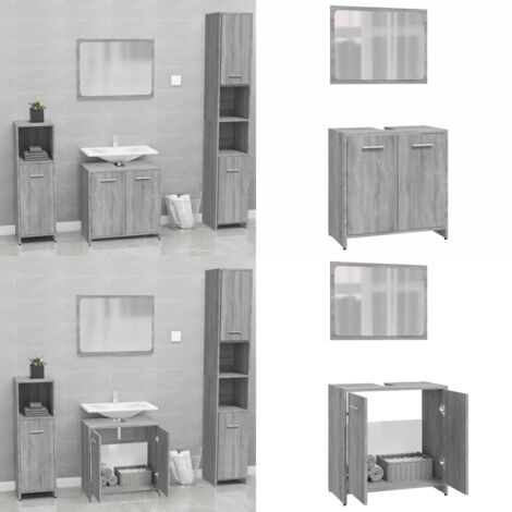 Set de muebles de baño madera contrachapada gris Sonoma - Muebles de baño - Armario de baño madera contrachapada