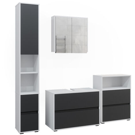 Set de muebles de baño Maltin, Blanco/antracita, 4 partes, Vicco