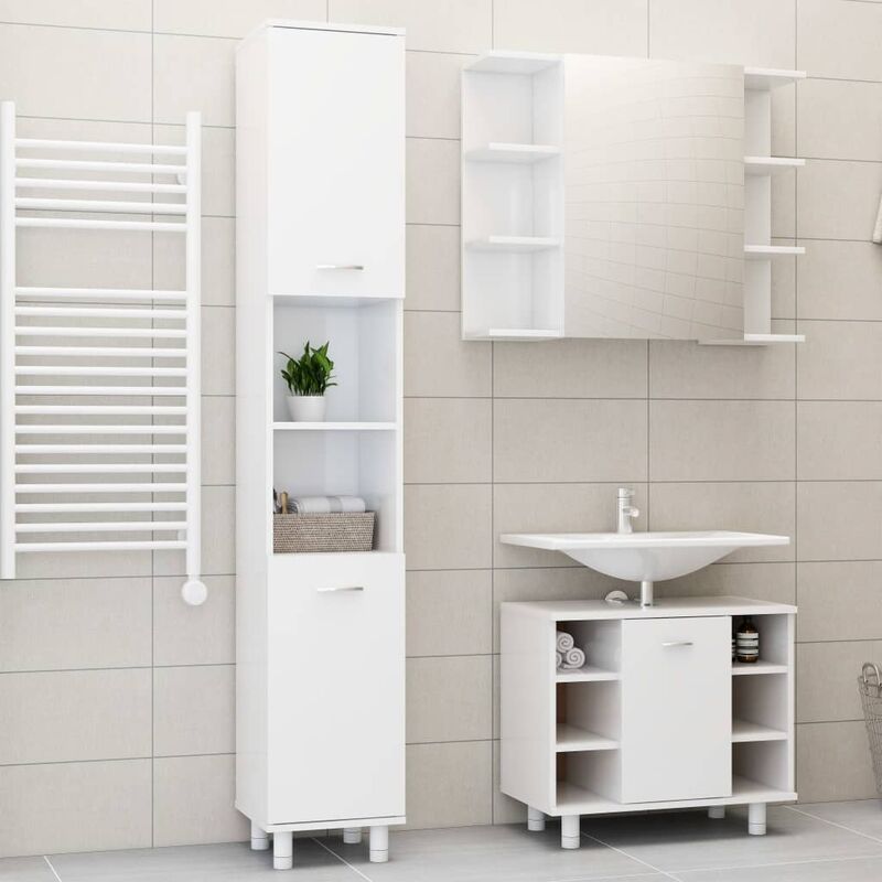 

Youthup - Set de muebles de baño 3 piezas aglomerado blanco brillante - Blanco