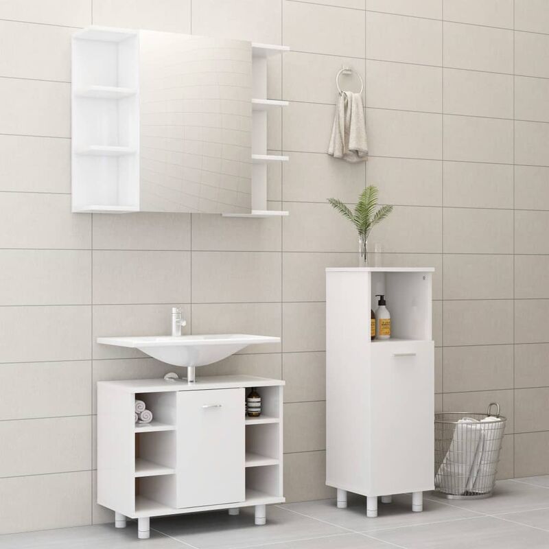 

Set de muebles de baño 3 piezas aglomerado blanco brillante - Blanco