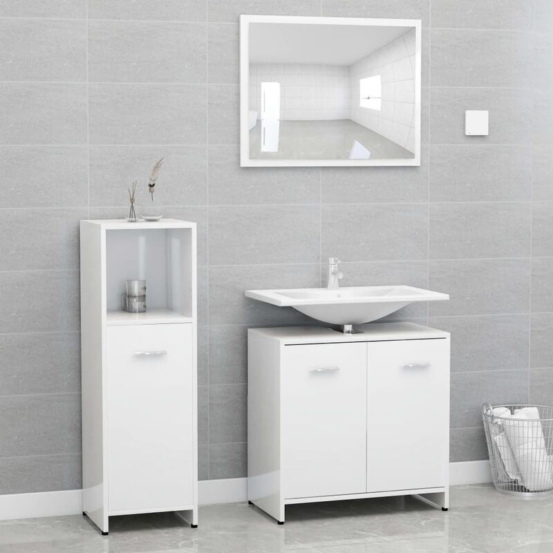 

Set de muebles de baño 3 piezas aglomerado blanco brillante - Blanco