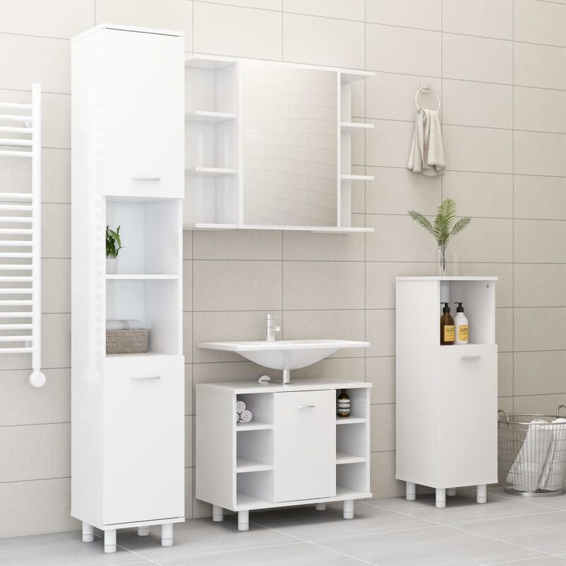 

Youthup - Set de muebles de baño 4 piezas aglomerado blanco brillante - Blanco
