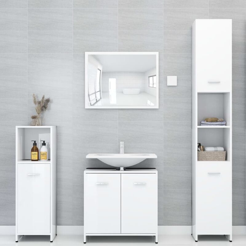 

Set de muebles de baño 4 piezas aglomerado blanco brillante - Blanco