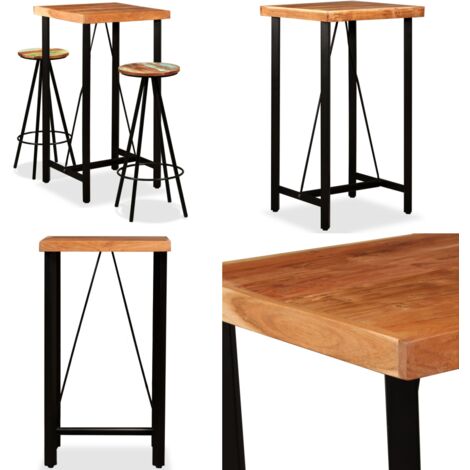 Set de muebles de bar 3 piezas acacia y madera reciclada - Mesa de bar - Taburetes de bar