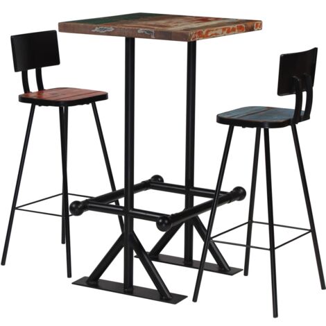 Set de muebles de bar 3 pzas madera maciza reciclada multicolor vidaXL