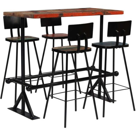 Set de muebles de bar 5 pzas madera maciza reciclada multicolor