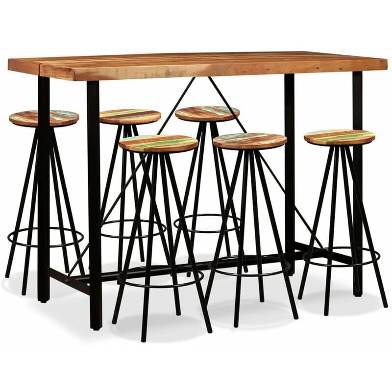 

Set de muebles de bar 7 piezas madera de acacia y reciclada