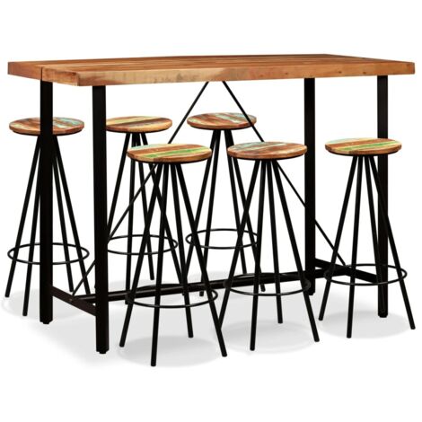 Set de muebles de bar 7 piezas madera de acacia y reciclada