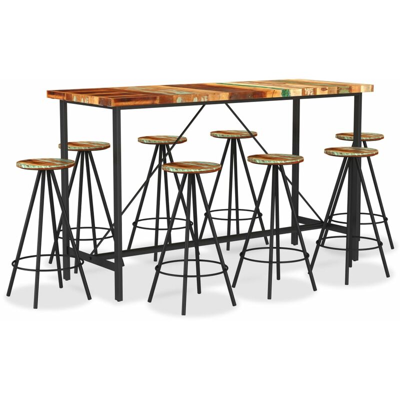 

Set de muebles de bar 9 piezas madera maciza reciclada - Marrón