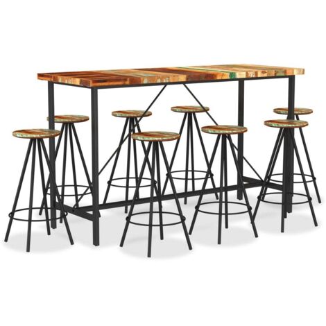 Set de muebles de bar 9 piezas madera maciza reciclada vidaXL