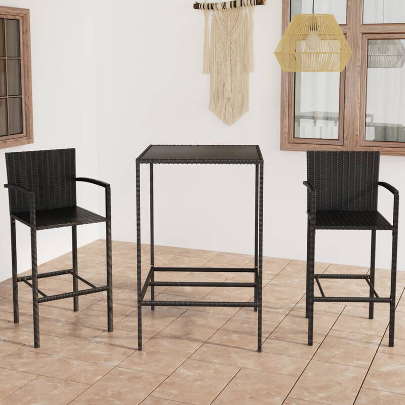 

Set de muebles de bar de jardin 3 piezas ratan sintetico negro