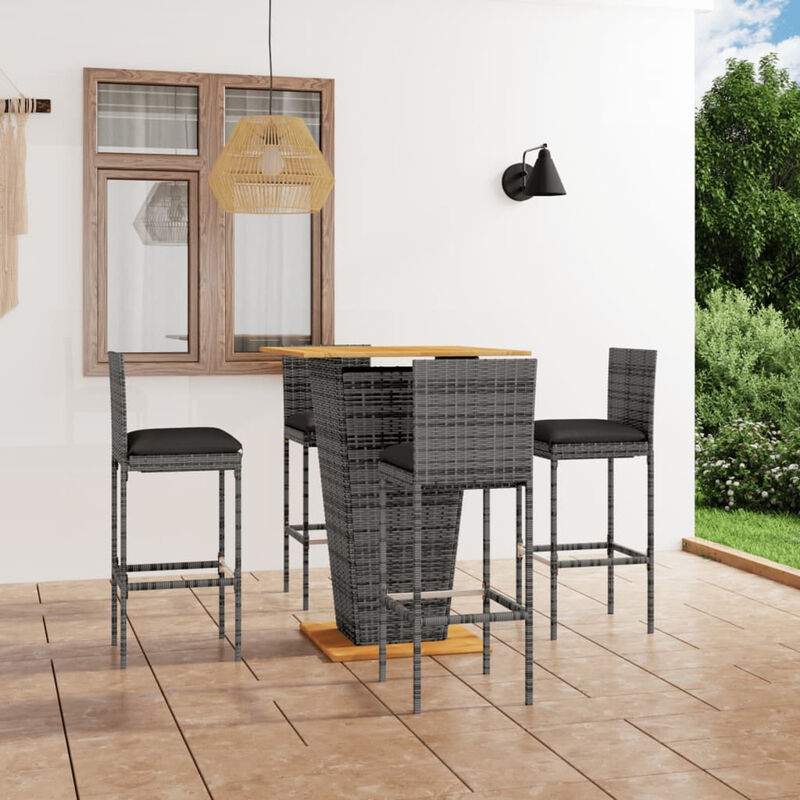 

Set de muebles de bar de jardin 5 pzas y cojines ratan PE gris