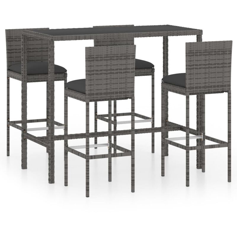 

Set de muebles de bar de jardín 5 pzas y cojines ratán PE gris