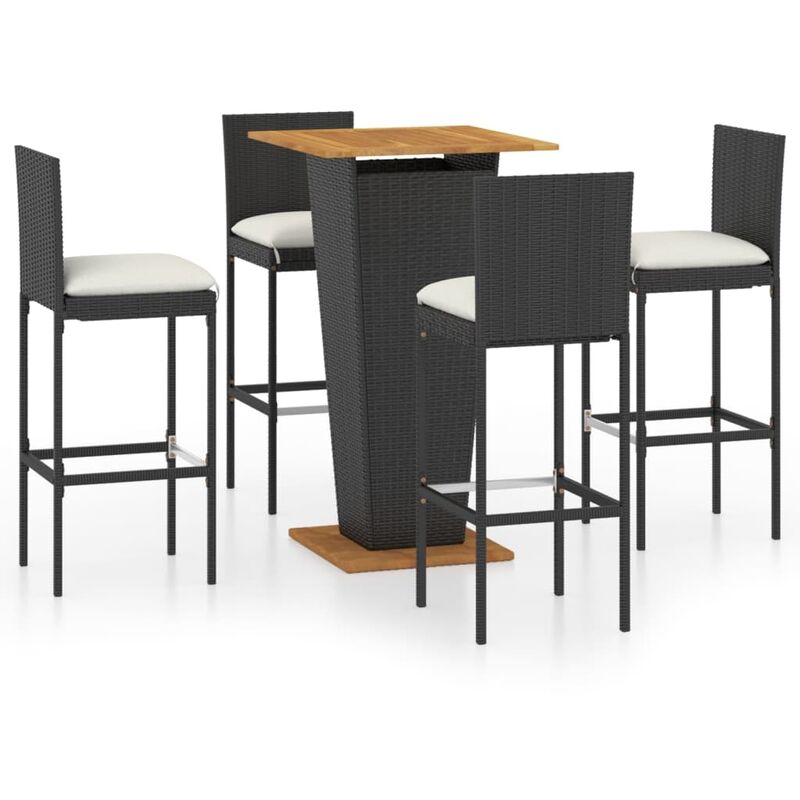 

Set de muebles de bar de jardín 5 pzas y cojines ratán PE negro