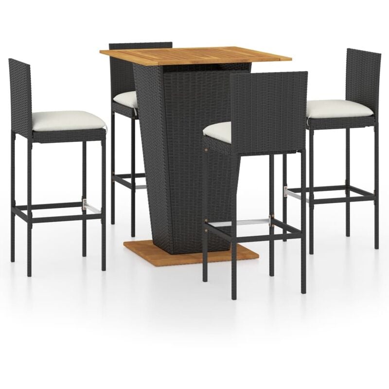 

Set de muebles de bar de jardín 5 pzas y cojines ratán PE negro