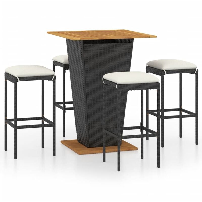 

Set de muebles de bar de jardín 5 pzas y cojines ratán PE negro