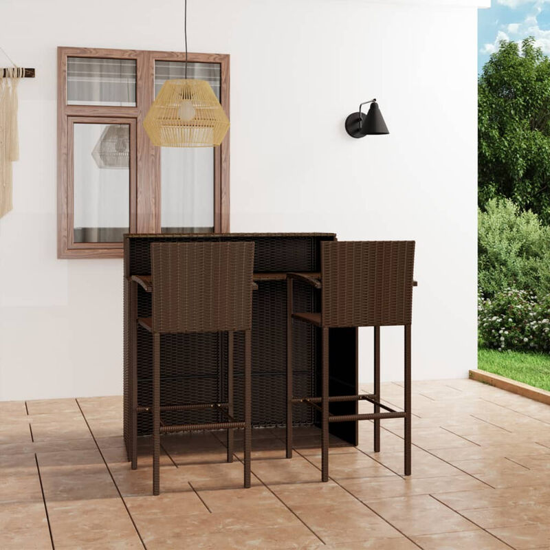 

Set de muebles de bar para jardin 3 piezas marron