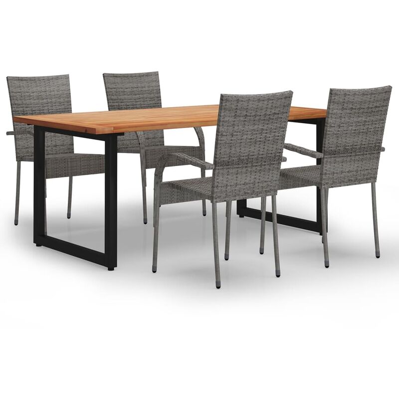 

Set de muebles de comedor de jardín 5 piezas de ratán gris