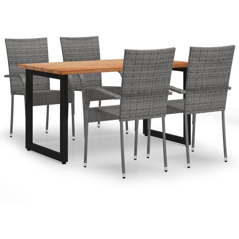 

Set de muebles de comedor de jardín 5 piezas de ratán gris