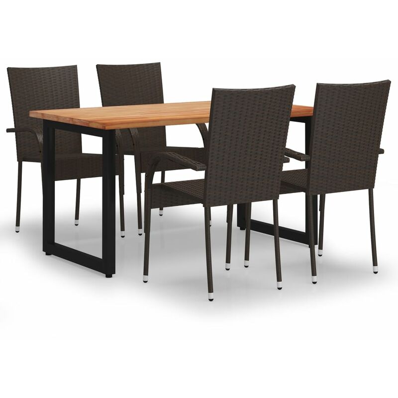 

Set de muebles de comedor de jardín 5 piezas de ratán marrón