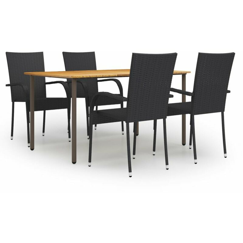 

Set de muebles de comedor de jardin 5 piezas de ratan negro