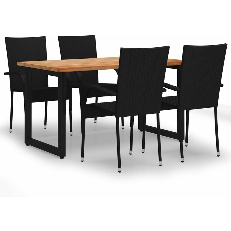 

Set de muebles de comedor de jardín 5 piezas de ratán negro