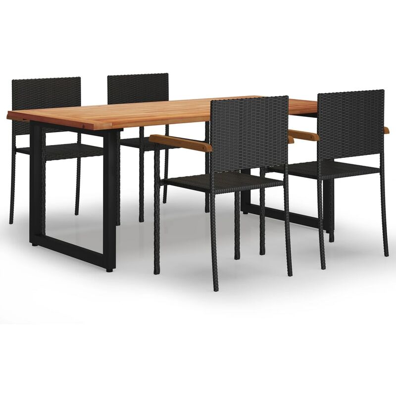 

Set de muebles de comedor de jardín 5 piezas de ratán negro