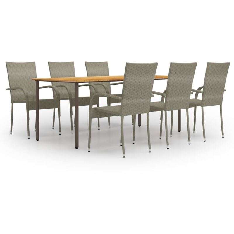 

Set de muebles de comedor de jardín 7 piezas de ratán gris