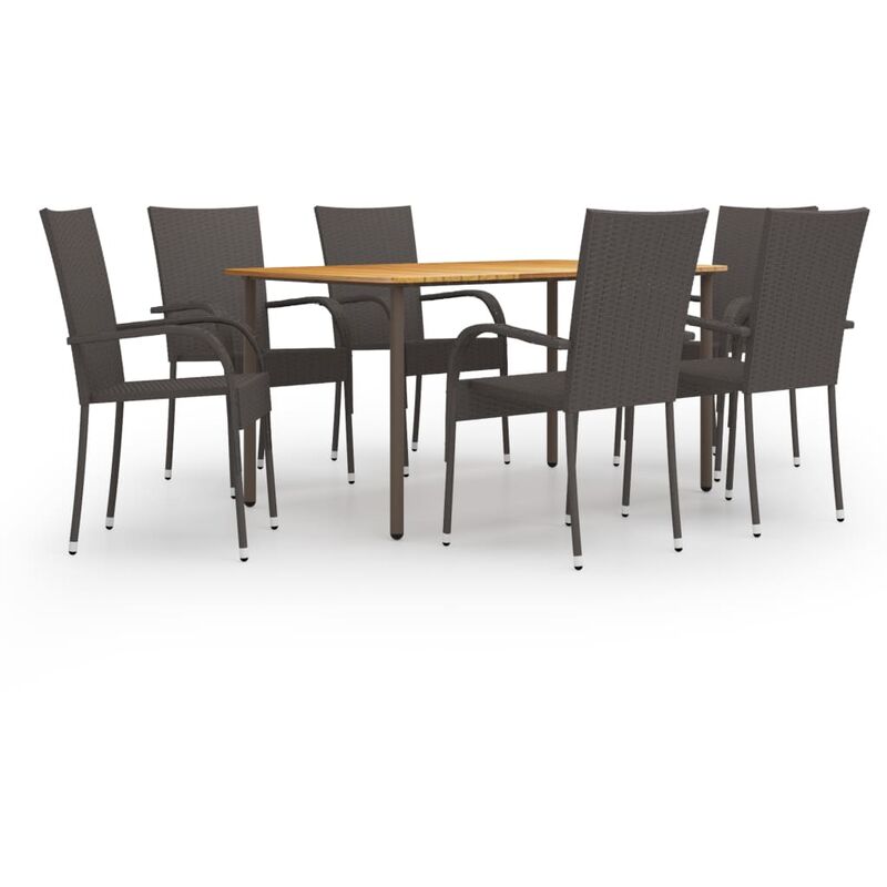

Set de muebles de comedor de jardín 7 piezas de ratán marrón