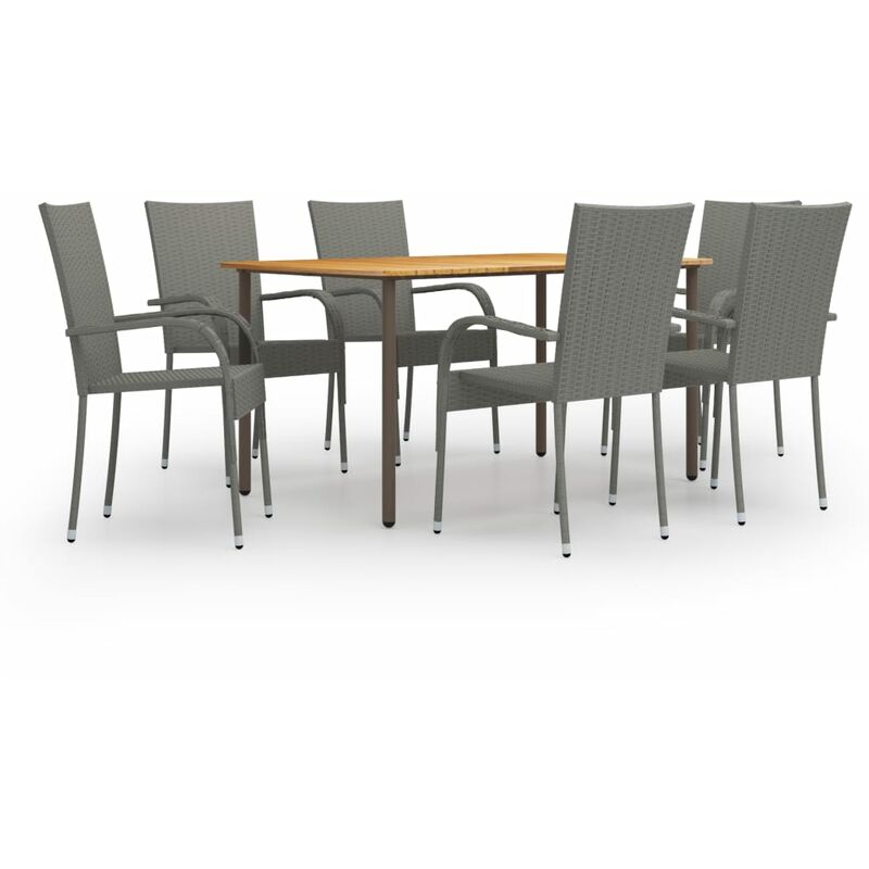 

Set de muebles de comedor de jardín 7 piezas de ratán PE gris