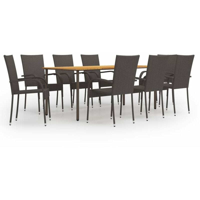 

Set de muebles de comedor de jardin 9 piezas de ratan marron