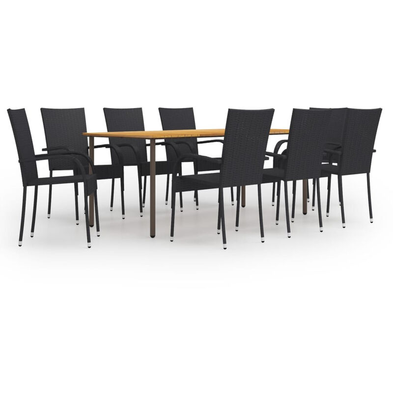 

Set de muebles de comedor de jardin 9 piezas ratan PE negro