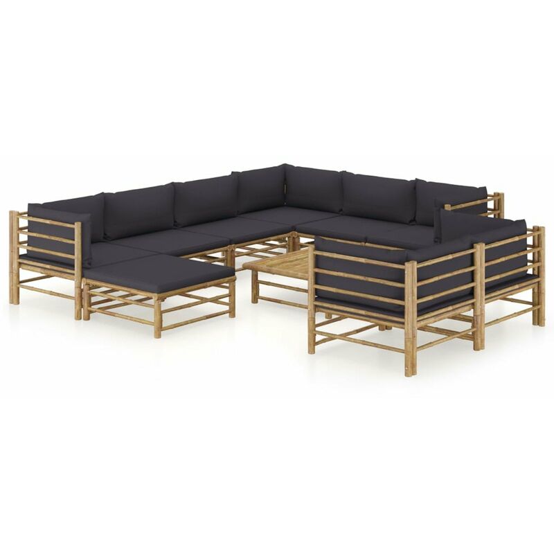 

Set de muebles de jardin 10 piezas bambu y cojines gris oscuro
