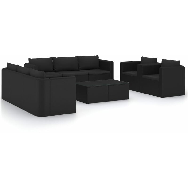 

Set de muebles de jardín 10 pzas cojines ratán sintético negro