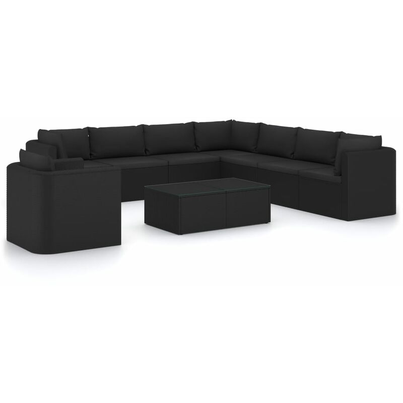 

Set de muebles de jardín 10 pzas cojines ratán sintético negro