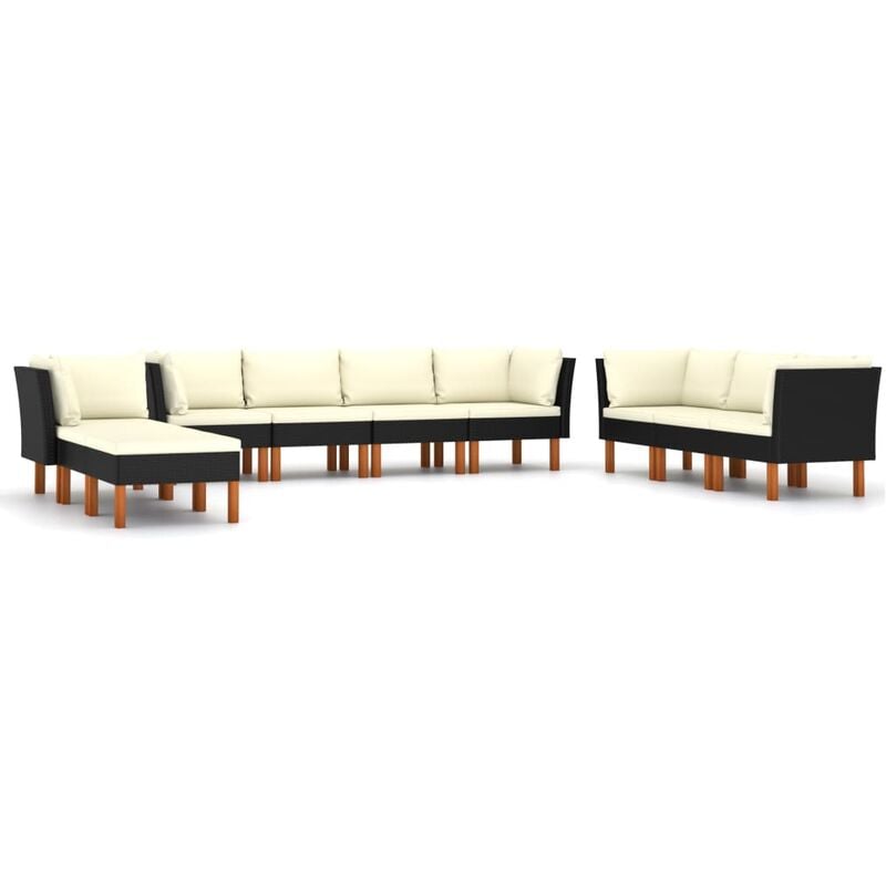 

Set de muebles de jardín 10 pzas cojines ratán sintético negro