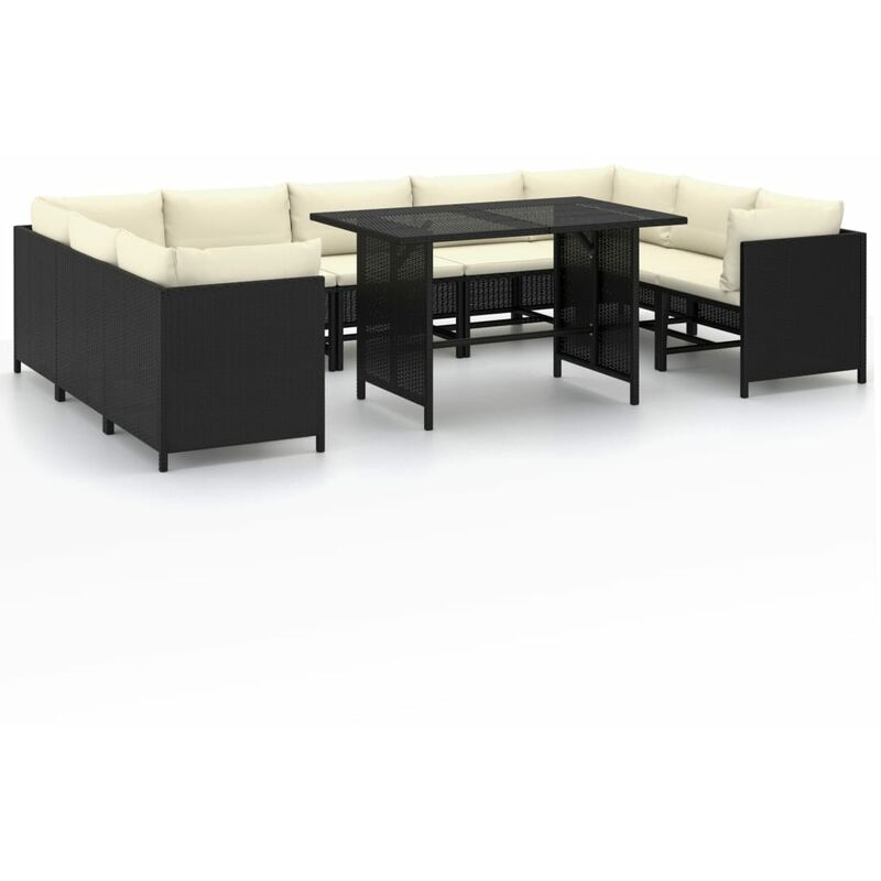 

Set de muebles de jardín 10 pzas cojines ratán sintético negro