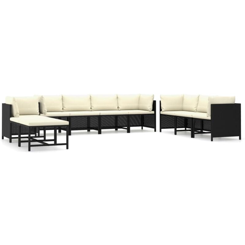 

Set de muebles de jardín 10 pzas cojines ratán sintético negro