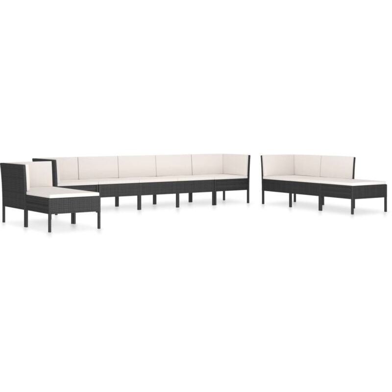 

Set de muebles de jardín 10 pzas cojines ratán sintético negro - Negro - Vidaxl