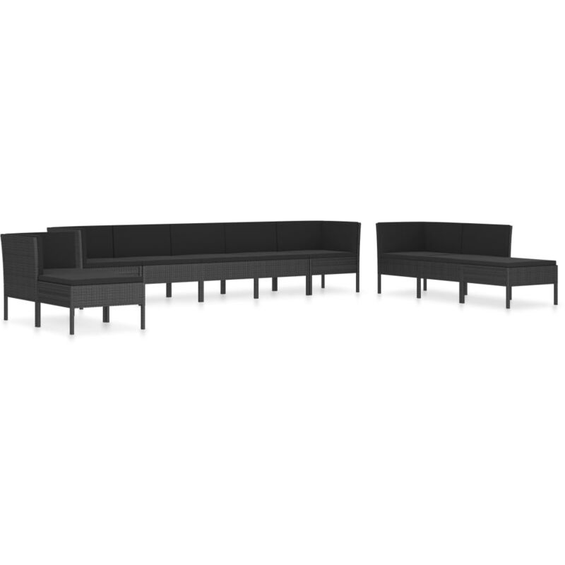 

Set de muebles de jardín 10 pzas cojines ratán sintético negro - Negro - Vidaxl