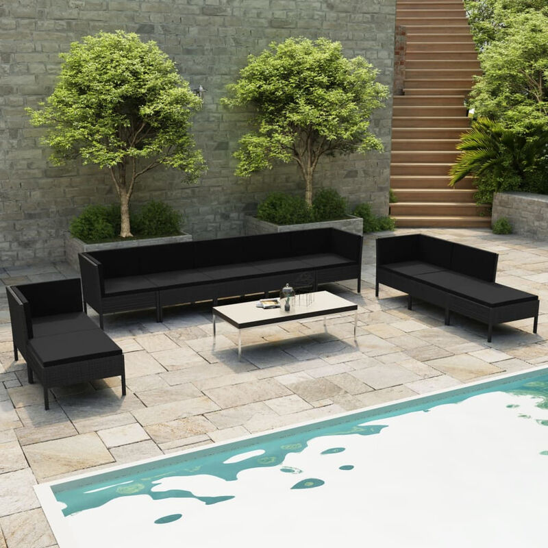 

Set de muebles de jardin 10 pzas cojines ratan sintetico negro