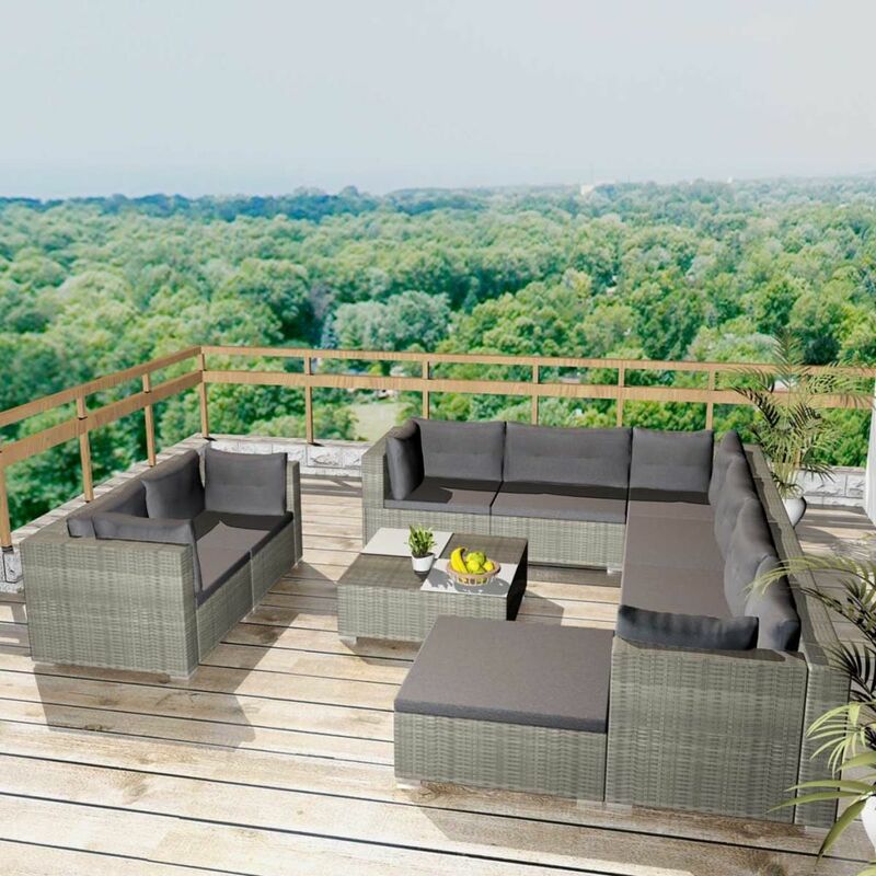 

Set de muebles de jardin 10 pzas y cojines ratan sintetico gris